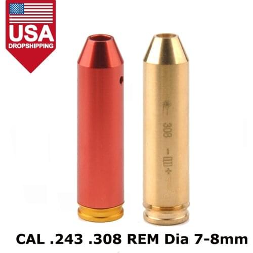 Red Laser CAL .243 .308 REM Dia 7-8mm Bore Sighter Cartridge Bullet Shaped Boresight