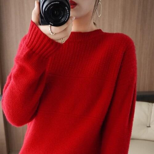 LHZSYY Autumn and Winter 100% Pure Wool Sweater Women loose Pullover round neck thick inner base high-end Cashmere Sweater