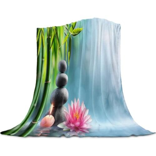 Lotus Bamboo Stone Spa Zen Family Decoration Woolen Blanket Adult Children Bed Sofa Exquisite Soft Flannel Travel Blanket