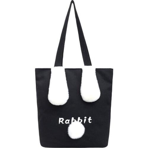 Cute Cartoon Womens Canvas Bag 2021 Winter New Large-capacity Shoulder Bag Fresh and Sweet Zipper Portable Student School Bag