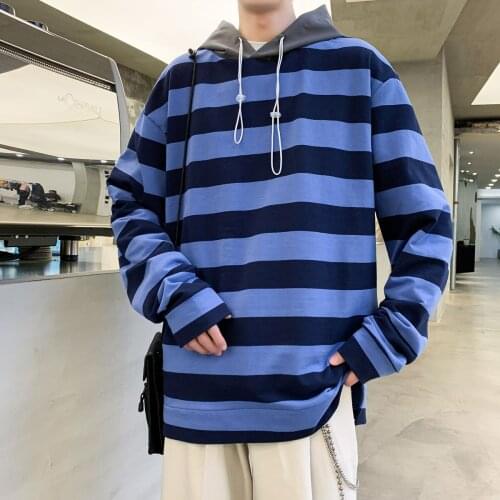Fashion Hoodie Men Autumn Mens Korean Striped Fashionable Loose Hooded Coat Time Limited