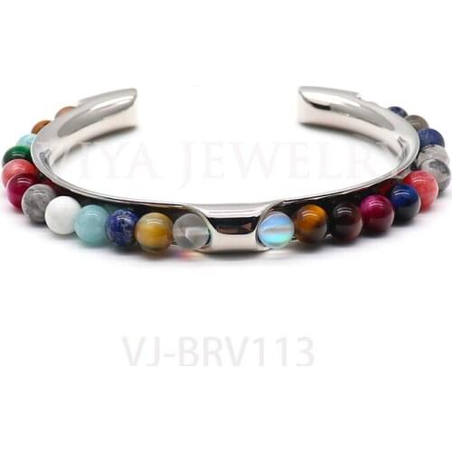 Fashion Handmade Bangle 6mm Round Tiger Eye Beaded Bracelet Natural Stone Bangle