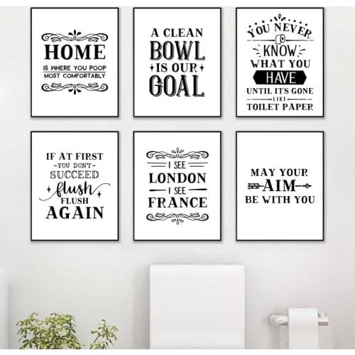 Bathroom Wall Art Home Decor Funny Bathroom Signs Canvas Painting Posters and Prints Modern Minimalist WC Toilet Decoration