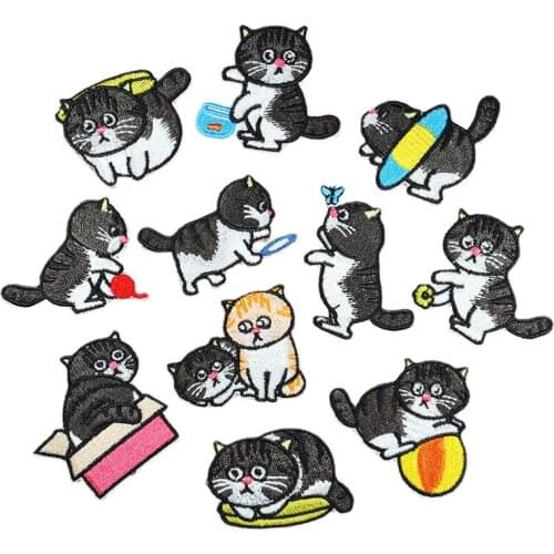 New Wholesale Cartoon Black Cat Embroidery Ironing Patch Stickers Hot Childrens Clothes Embroidery Decorative Badges for Sewing