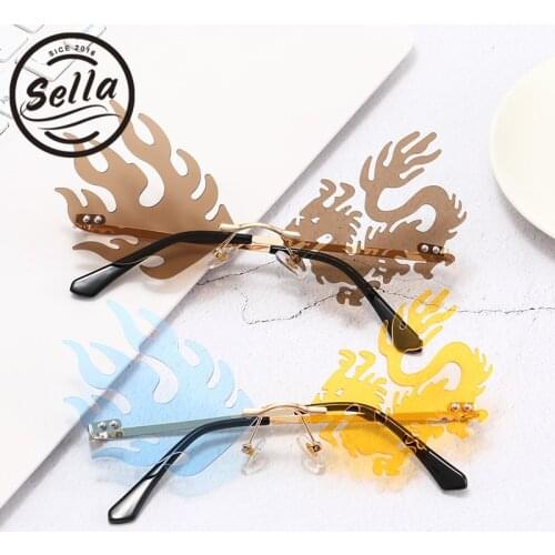 Sella New Arrival Fashion Women Men Irregular Double Color Tint Lens Dragon Shape Glasses Trending Rimless Party Eyewear