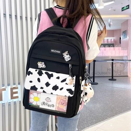 New Cute Fashion Womens Backpack Japanese Cow Pattern Schoolbag for Girls Large-capacity Waterproof Travel Bags School Bags