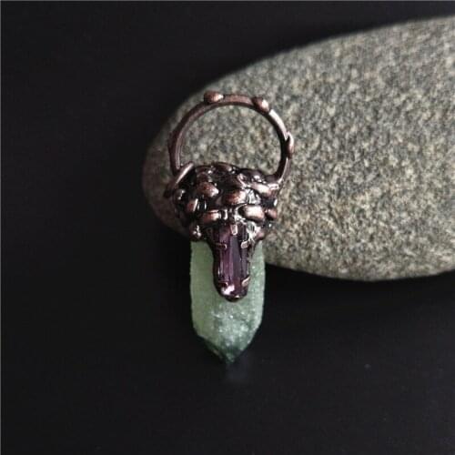 FUWO Hot Sale Green Crystal Point Pendant With Antique Copper Plated Brass Accessorie Raw Quartz Meditation Retro Jewelry PD372