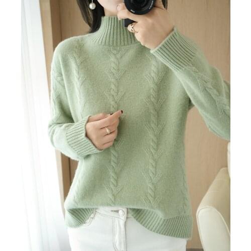 Pullover sweater women 2020 plus size solid wool turtleneck sweater ladies clothes loose casual knit sweater inde top hot sale