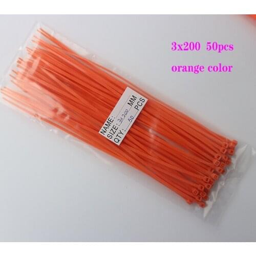 3x200 Self-Locking Plastic Nylon Wire Cable Zip Ties 50pcs orange Cable Ties Fasten Loop Cable Various specifications