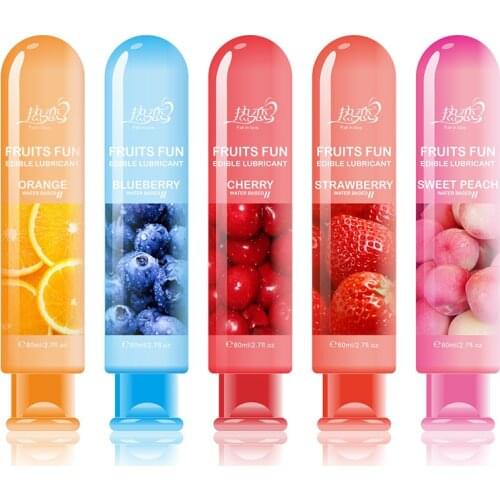 80ML Peach/Strawberry/Blueberry/Cherry/Orange Edible Flavor Water Based Lubricant Sex Anal Oral Gel Sex Lube For Couple Adult