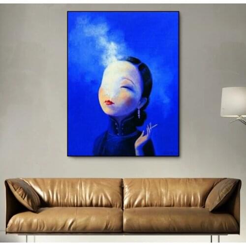 20th Century Contemporary Art On Smoking Girl By Hand Painted Canvas oil paintings Liuye Artwork Teacher in My Memory