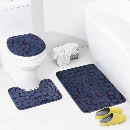 TONGDI Bathroom Carpet Toilet Set Decorative Pattern Coral Velvet Soft Shower Elastic Absorbent Sop Non-slip Mats Decoration For
