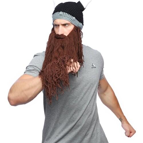 Unisex Adult Funny Crazy Wig Long Beard Vikingar Beanies Vikings Hats Handmade Barbarian Winter Cosplay Halloween Costumes Caps