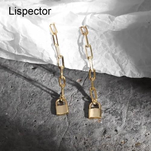 Lispector 925 Sterling Silver Korean Small Chain Lock Drop Earrings for Women Long Dangle Earrings Female Fine Jewelry Gifts