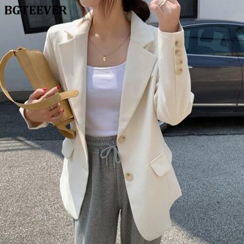 BGTEEVER Elegant Solid Women Blazer Jackets Long Sleeve Single-breasted Loose Female Outwear 2021 Autumn Winter Suit Coats