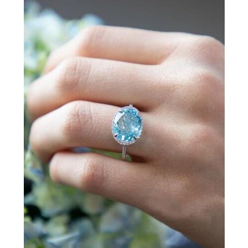 Trendy Sky Blue Cubic Zircon Ring Female Fashion Big Stone Rings For Women Engagement Wedding Jewelry Gift