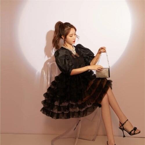 2021 Spring New Princess Style Beaded Diamond Dress Women Peter pan Collar Puff Sleeve Mini Dress Party Ball Gown Y840