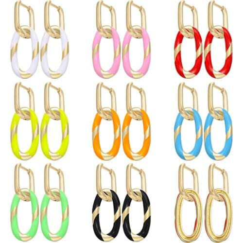 ZHUKOU 1 piece 12x33mm oval colored ribbon gold color hoop earrings for women Gorgeous party earrings 2020 Fashion jewelry VE238