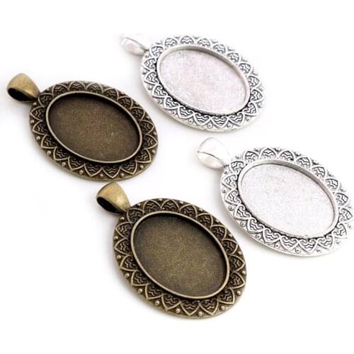 10pcs 18x25mm Inner Size Antique Bronze Silver Plated Flowers Style Cameo Cabochon Base Setting Pendant necklace findings