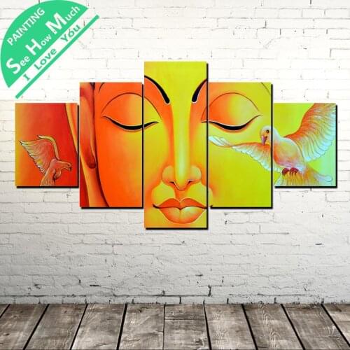 5 Piece Gold Buddha and Pigeon Wall Art Canvas Poster and Print Canvas Painting Decorative Picture Canvas Painting Home Decor