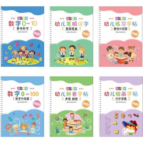 6 pces Groove number practice copybook enlightenment learning to write numbers 1 to 100 pen training miaohong exercise book-CI