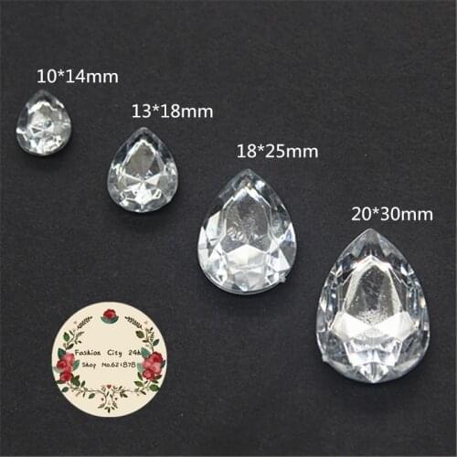 Acrylic Clear Crystal 10x14,13x18,18x25,20x30mm Teardrop Fancy Stones Pointback (No Hole) DIY Decoration Charm Craft