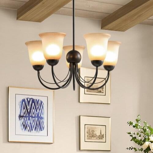 American Style Lof Retro Pendant Lights LED Hanging Lamps 5 Heads Glass Vintage Light Fixture Restaurant Lampara Iron Lampen