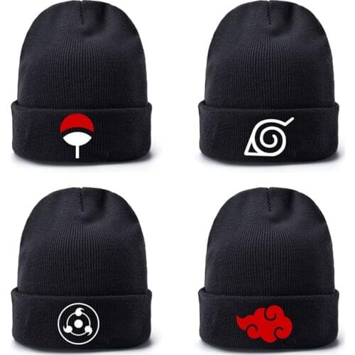 Anime Naruto Konoha Uchiha Itachi Cosplay Casual Beanies Hat Akatsuki Sharingan Demo Cotton Knitted Winter Hat Outdoor Warm Caps