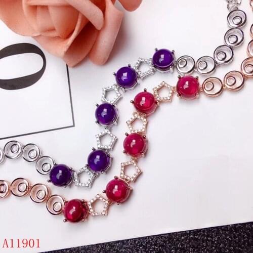 KJJEAXCMY boutique jewelry 925 pure silver inlaid ruby Amethyst Bracelet for women