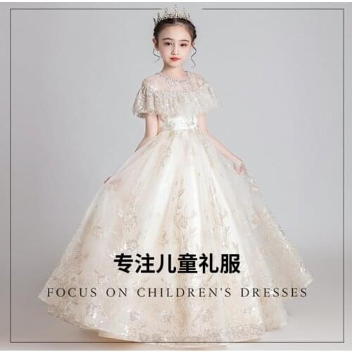 Kids Catwalk Dress 2020 New Beautiful Fashion Ball Gown Lace Design Was Slim Wedding Birthday Party Vestidos Dress For Girl L697