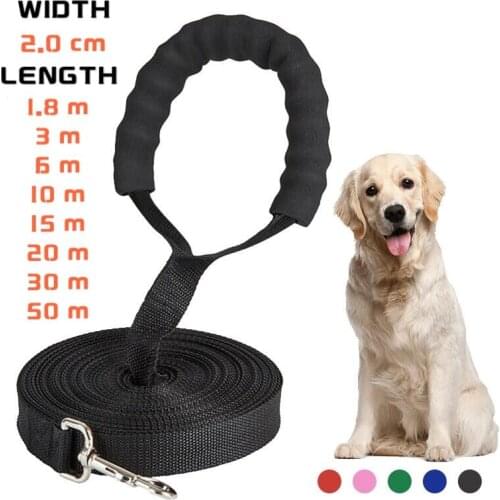 Long Nylon Leash For Dog Lanyar Outdoor Training Walk 2.5cm Width Long 1.8M 3M 6M 10M 15M 20M 30M 50M Lead With Cotton Handle