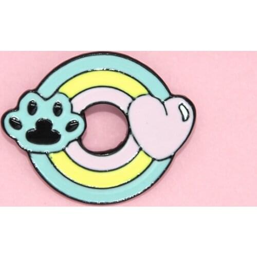 Animal Protection Badge Cartoon Round Dog Paw Love Enamel Brooch Color Pin Trendy Lapel Backpack Jewelry Accessories Gift