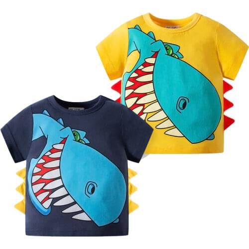 Boy Active Dinosaur T-shirt Childrens Pure Cotton Half-Sleeved for Baby Boy Kids Clothes