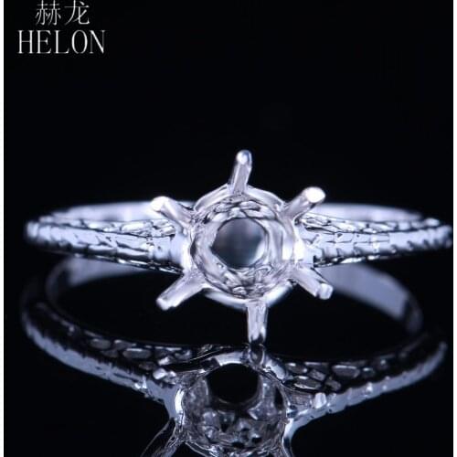 HELON 925 Sterling Silver Vintage Engagement Wedding Ring 5.25-6.25mm Round Cut Semi Mount Ring Setting