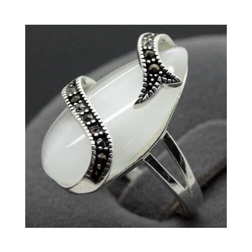 Good noble 24*13mm RARE WHITE OPAL STERLING SILVER 925 BALI HANDCRAFTED RING SIZE 7/8/9/10
