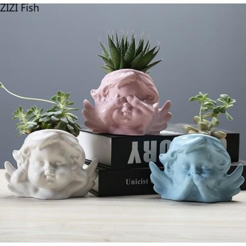Modern Cartoon Cute Angel Ceramic Flowerpot Vase Plant Potted Gardening Garden Decoration Abstract Character Head Flowerpot Home