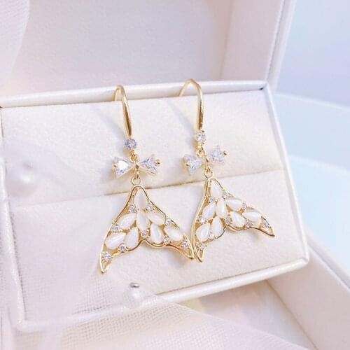 Korean Trendy Fishtail Top Quality Zircon Earrings Bowknot Temperament Long Romantic Charm Earrings Exquisite Luxury Jewelry