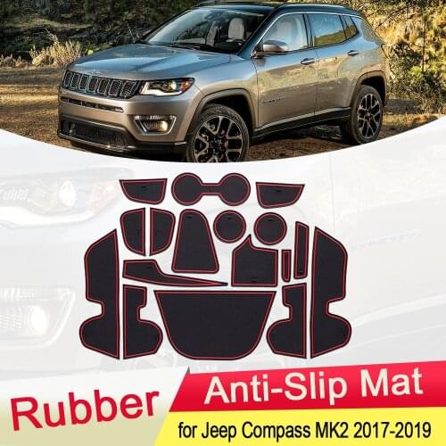 For Jeep Compass 2017 2018 2019 MK2 Rubber Anti-slip Mat Door Groove Cup Phone Pad Gate Slot Coaster Interior Car Accessories