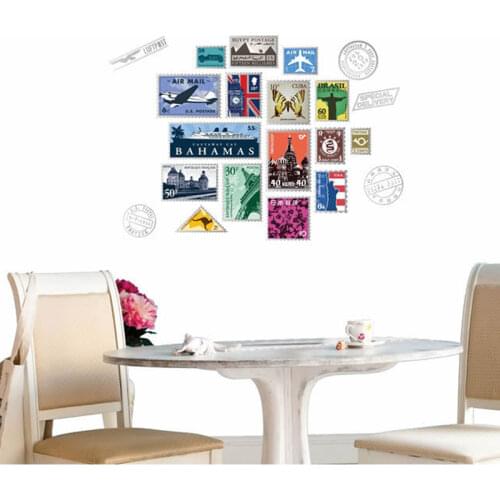 Creative Retro Stamps combination Vinyl Wall Sticker Living room background for Home Decor wall Decals art removable Stickers