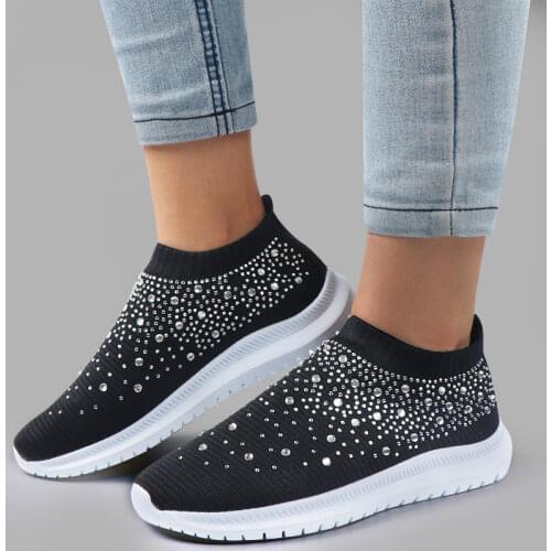 Women Shoes 2020 Summer Casual Rhinestone Shoes Ladies Vulcanized Shoes Bling Flat Loafers Slip On Sneaker Female Tenis Feminino