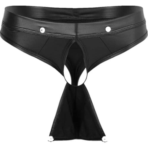 Mens Sexy Open Crotch Leather Short Pants For Sex Latex Shaping Underpants Crotchless Hot Porn Bulge Pouch Sexy Bottom Underwear