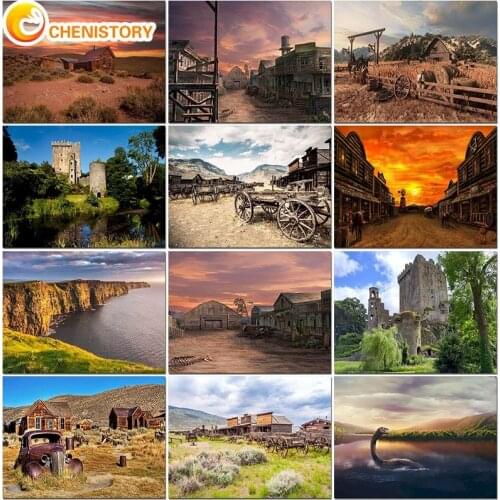 CHENISTORY DIY Painting By Numbers Landscape Hand Painted Drawing Canvas Coloring By Numbers Natural Handmade Art Wall Decor Kit