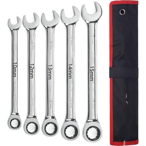 5pcs Ratchet Wrench 10/11/12/13/14/15MM Combination Torque Gear Socket Nut Tools Dual-purpose Ratchet Tool for Repair