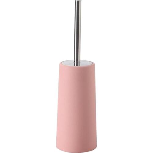Toilet Brush & Holder Set Cleaning Modern Lavatory Brush with Long Handle & Lid Pink Color