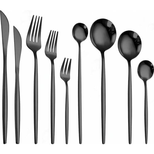 Kitchen Tableware Black Cutlery Set Stainless Steel Dinner Set Forks Knives Spoons Dinnerware Set Mirror Silverware Flatware