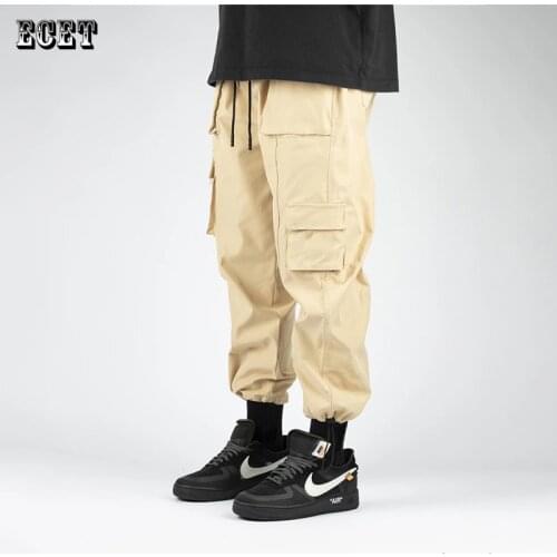 New mens trousers, leg-cutting pants, military overalls, fashion multi-pocket fashion jogger nylon sweatpants