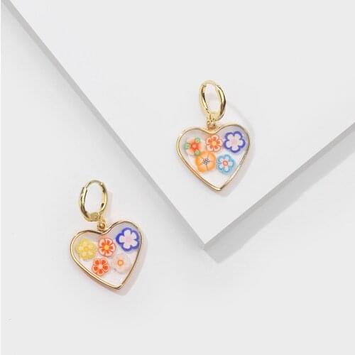 New Design Trendy Transparent Soft Pottery Heart Round Shaped Fruit Flower Drop Earrings For Women Girls
