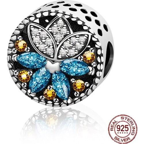 NEW Original Design 100% 925 Sterling Silver Blue Peacock Gem Charm Beaded Women Fashion DIY Jewelry 4021-4040
