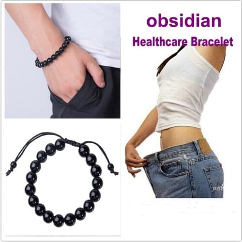 Obsidian Fitness Beaded Bracelet Material Obsidian Bead Diameter 10mm Black Unisex Slimming Bracelet Healthcare