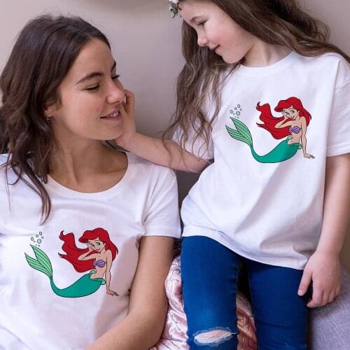 Baby Girl Clothes The Little Mermaid Ariel Tshirt Women Princess Mom and Daughter Leisure Funny Children T-shirt Top Famliy Look